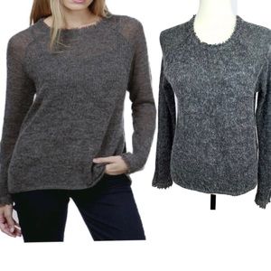 Lucky Brand Frayed Pullover Gray Sweater Size M